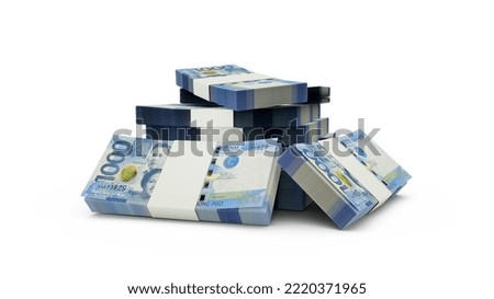 3d rendering of Stack of Philippine peso notes. bundles of Philippine currency notes isolated on white background
