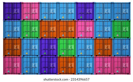 3d rendering of stacked color cargo containers. 3D Illustration