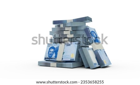 3d rendering of Stacks of 1000 Nigerian Naira notes. bundles of Nigerian currency notes isolated on white background