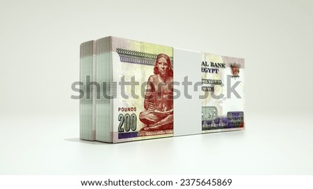 3d rendering of Stacks of 200 Egyptian pound notes. Few bundles of Egyptian currency isolated on white background