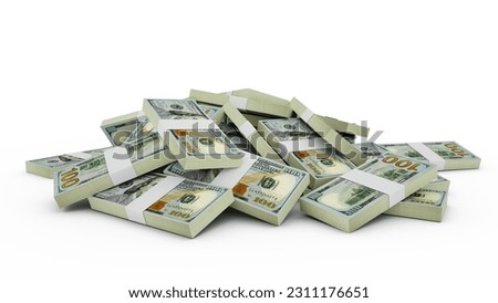 3D rendering of Stacks of US dollar notes