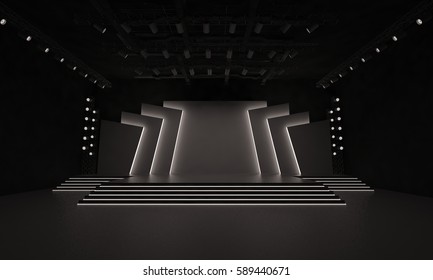 3D Rendering of stage event led tv light night interior illustration