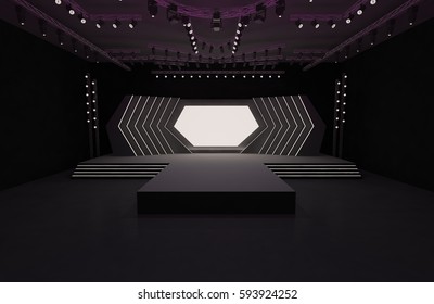 3D Rendering Of Stage Event Led Light Tv Projector Interior Illustration