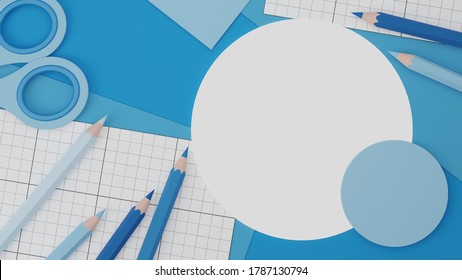 3d rendering or stationery background. Back to school.