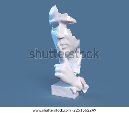 3D Rendering of Statue of Head with Hush Sign