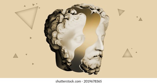 3d rendering of a stoic philosopher bust and face illustration with strong reference to stoicism, marcus aurelius and philosophy on a white and isolated background