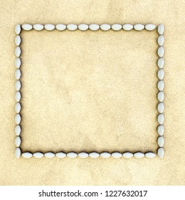 3d rendering of stone frame on sandy surface