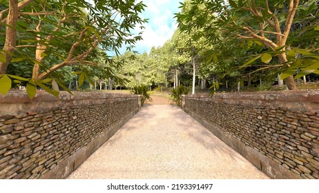 3D rendering of the stone wall pathway