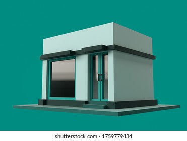 3d rendering of store or shop on blue background. 3d minimal concept for market, cafe or advertising business