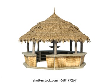 3D rendering of a straw beach bar isolated on white background