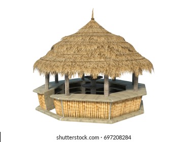 3D rendering of a straw beach bar isolated on white background