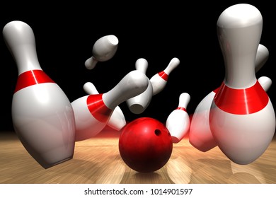 3D rendering of a strike on a bowling game