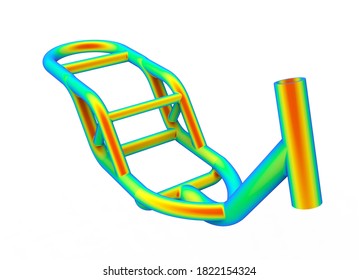 3D rendering. Structural chassis 3d model.Finite element analysis. Von misses yield criterion.