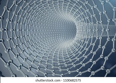 3d rendering structure of the graphene tube, abstract nanotechnology hexagonal geometric form close-up, concept graphene atomic structure, concept graphene molecular structure.
