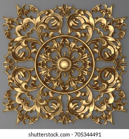 3D Rendering Of Stucco Molding, Ceiling Rosette Gold