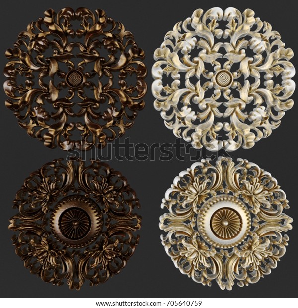 3d Rendering Stucco Molding Ceiling Rosette Stock Illustration