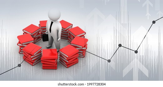 3d rendering student with books