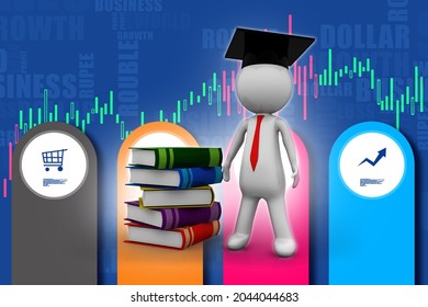 3d rendering student with books
