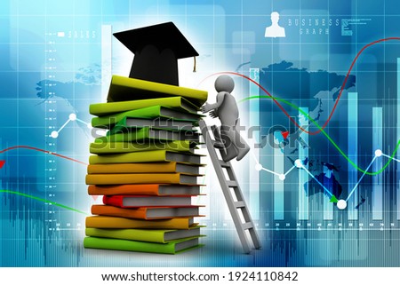 3d rendering student with books