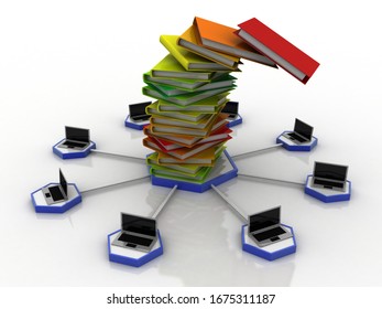 3d rendering students education book with computer network