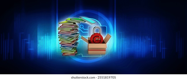 3d rendering students education book with copyright lock on card box