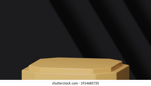 3d rendering studio with geometric shapes, podium on the floor. Platforms for product presentation, mock up background. Abstract composition in minimal design.