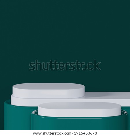 3d rendering studio with geometric shapes, podium on the floor. Platforms for product presentation, mock up background. Abstract composition in minimal design.