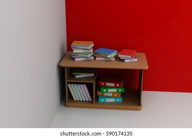3d rendering of Study table with books