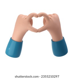 3d rendering stylized hands fold shape of heart. Valentine Finger gesture sign icon. Element for design. Illustration isolated with clipping path.