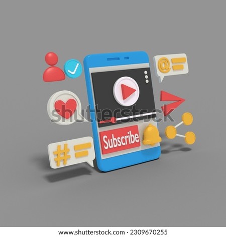 3d rendering of subscribe video on phone