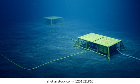 3d Rendering Of Subsea Manifolds On The Seabed In Deep Water