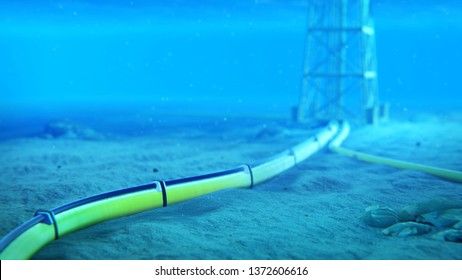 3D Rendering of a Subsea Piggyback Pipeline Approaching an Offshore Platform
