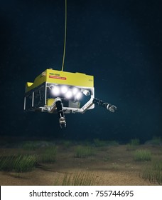 3d Rendering Of A Subsea ROV Inspecting The Seabed