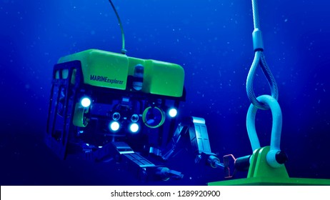 3d Rendering Of A Subsea ROV Performing Operations In Deep Water