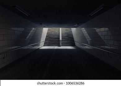 3d rendering of subway underpass with staircase at the end