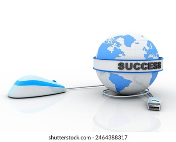 3d rendering success globe connected mouse