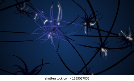 3d Rendering Of Super Macro Close-up View Of Neurones Inside Of Human Brain.