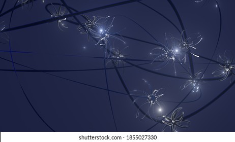 3d Rendering Of Super Macro Close-up View Of Neurones Inside Of Human Brain.