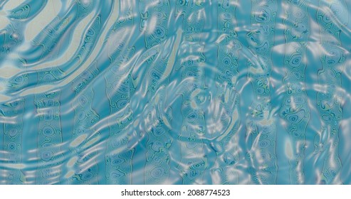 3d rendering. Surface of blue water with a stone bottom and ripples on the surface from raindrops.