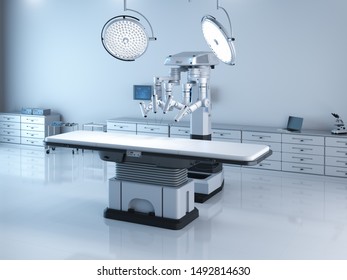 3d Rendering Surgery Room With Robotic Surgery And Empty Bed