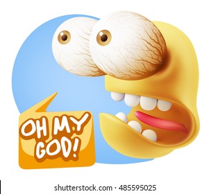 3d Rendering Surprise Character Face Emoticon Saying Oh My God With Colorful Speech Bubble.