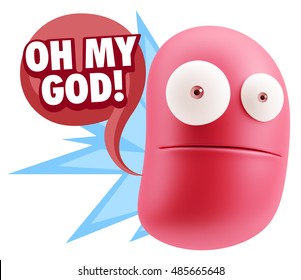 3d Rendering Surprise Character Face Emoticon Saying Oh My God With Colorful Speech Bubble.