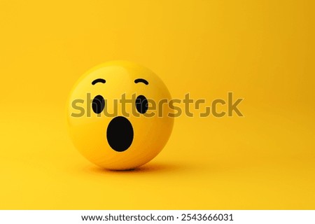 3d rendering of a surprised emoji on a vibrant yellow background, conveying a sense of astonishment and wonder. 3d render.