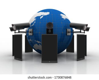 3d rendering Surveillance CCTV Security Camera with mobile network
    