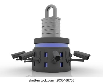 3d rendering Surveillance CCTV Security Camera connected lock
    