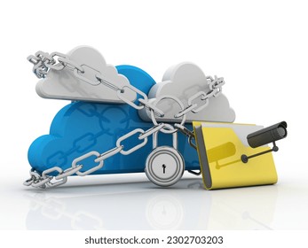3d rendering Surveillance CCTV Security Camera protected cloud lock