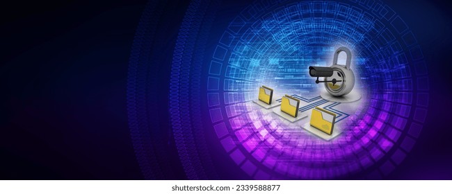 3d rendering Surveillance CCTV Security Camera protected lock
    
