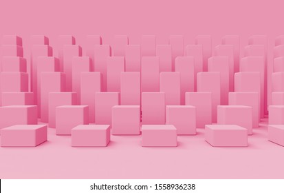 3d Rendering. Sweet Pastel Pink Color Cube Box Bar Stack On Floor Design Background.