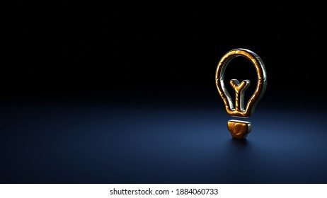 3d rendering symbol of bulb wrapped in gold thermal foil plate on dark blue background