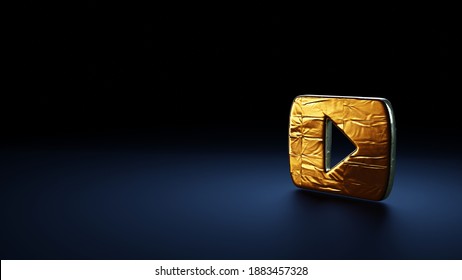 3d Rendering Symbol Of Online Youtube Music Player Logo Wrapped In Gold Thermal Foil Plate On Dark Blue Background